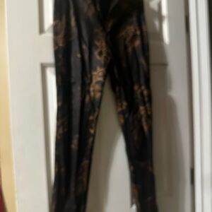 Black Leggings with Metallic Gold Floral Print